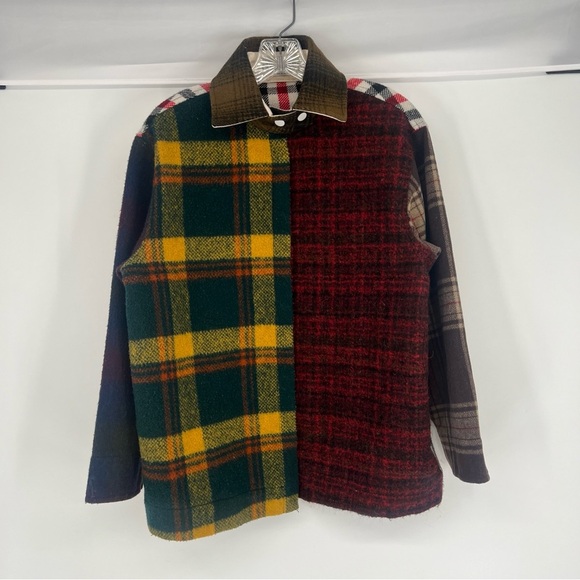 CARLEEN Deadstock Wool Reworked Patchwork Plaid Collared Snap Button Jacket S - Picture 2 of 6